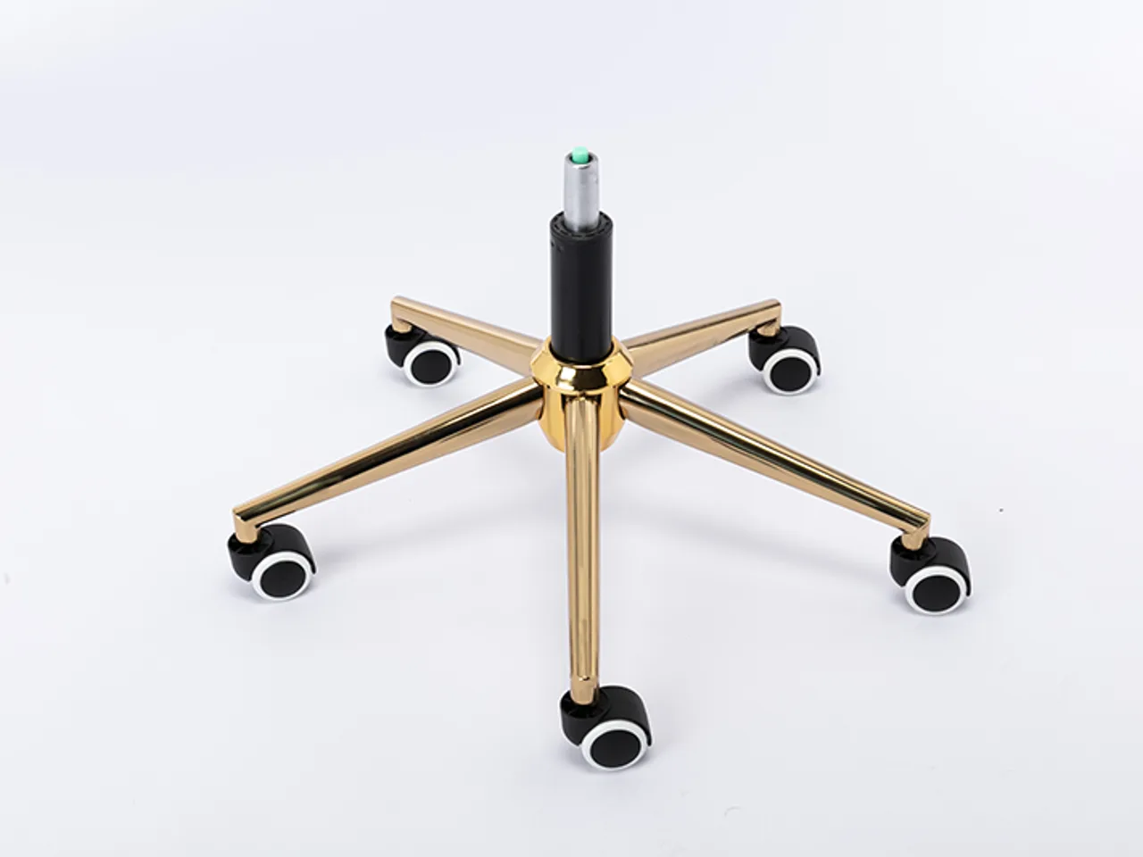 Gold-plated cast five-arm chair leg with castors fitted for an executive chair